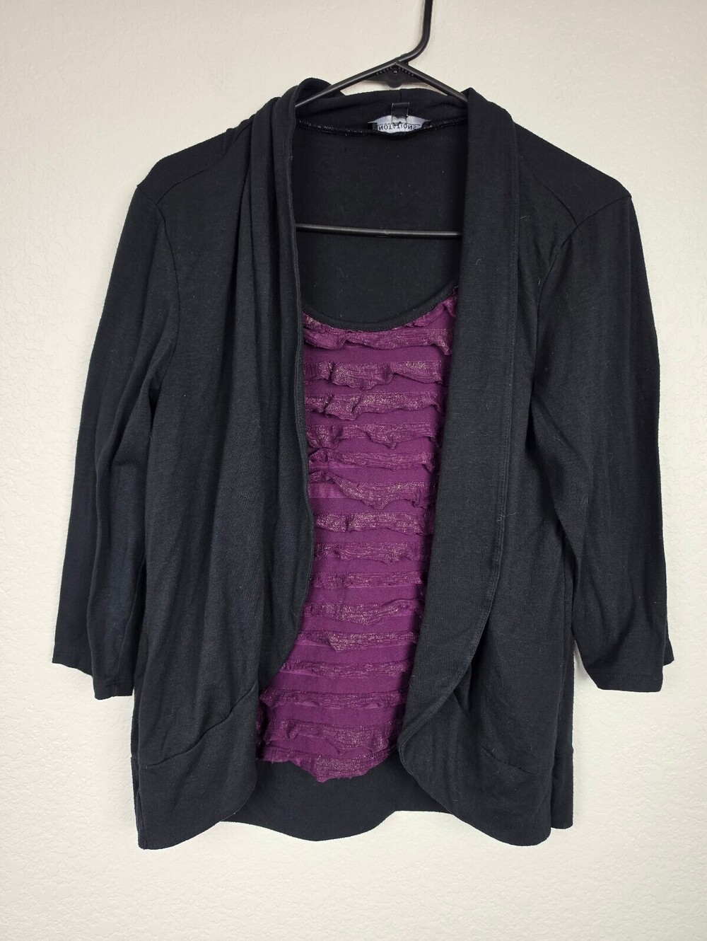 Vintage Y2K 90s Notations Black Open Front Cardigan Sweater